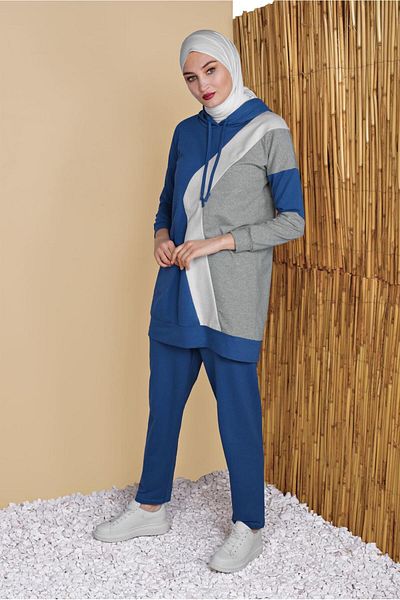 TRENDTESETTÜR Γυναικείο Σετ Φόρμας Navy Blue Indigo - Τρίχρωμο Παντελόνι 3555
