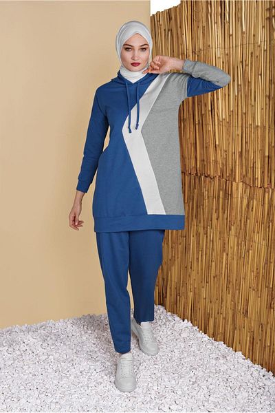 TRENDTESETTÜR Γυναικείο Σετ Φόρμας Navy Blue Indigo - Τρίχρωμο Παντελόνι 3555