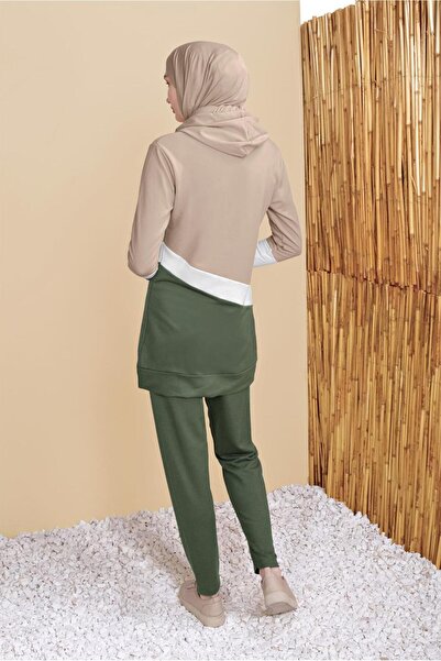 TRENDTESETTÜR Women's Khaki Three Color Striped Tracksuit 0455