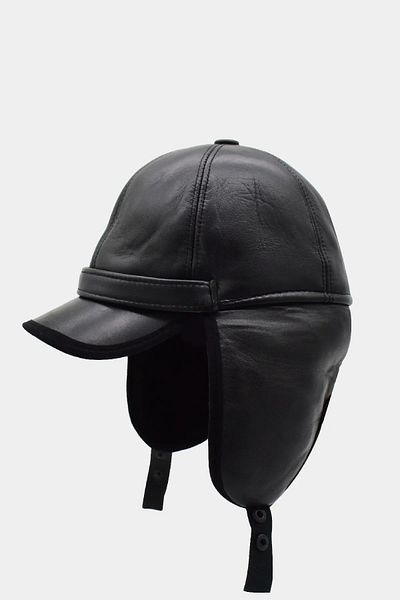 ergül çanta Leather Black Fur Brim Pilot Hat