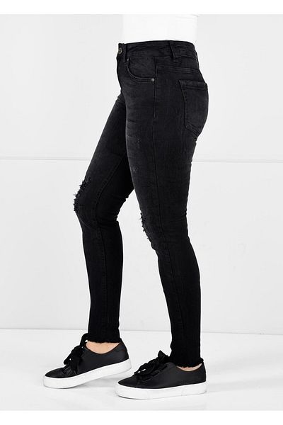TRENDTESETTÜR Women's Black Vintage Detailed Denim Trousers 7264