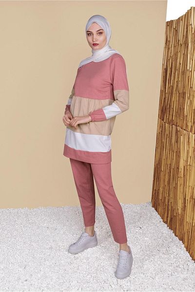 TRENDTESETTÜR Γυναικείο Ροζ (ROSE) Τρίχρωμο Παντελόνι Φόρμα 9355