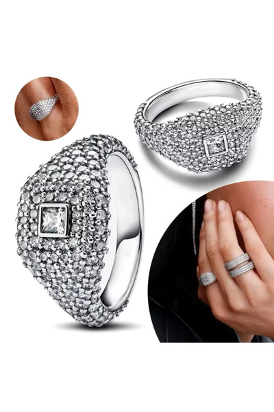 Hector&Co. Jewellery Gümüş Pave Kare Kokteyl Yüzük