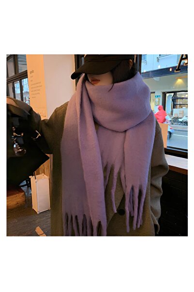 MutluBiDünya İthal Lila Renk Puffy Yumuşak Dokulu Renkli Atkı Şal Omuz Şalı