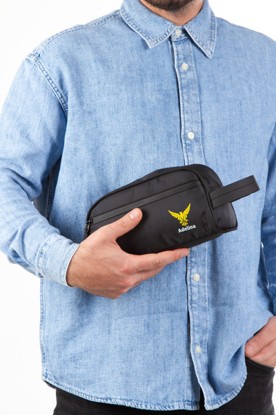 Adelina Bags Men's Fabric Clutch Bag Water Repellent Zipper Travel Shaved Cosmetic Bag