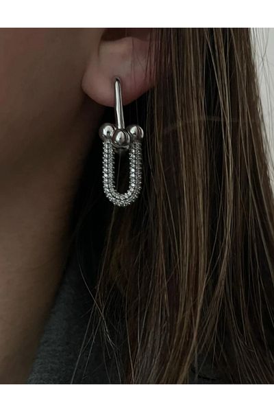 MioArt Women's Stoned Extra Luxury Nested Steel Earrings