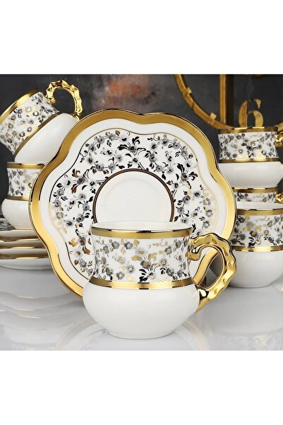 Kosova Evimsahane Daisy Tombul Siyah Kahve Fincan Takımı