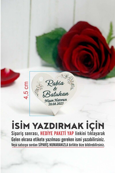 Vice Kalp kesim Nikah - Nişan etiketi / 100 adet kalp şeklinde kişiye özel etiket (4,5 cm)