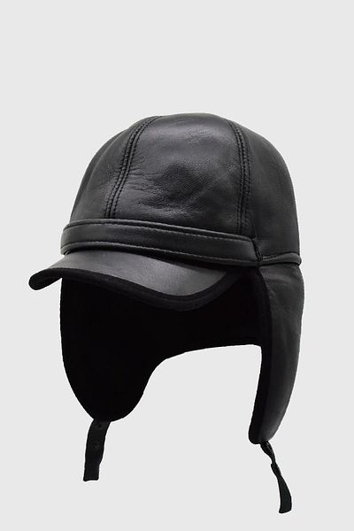 ergül çanta Leather Black Fur Brim Pilot Hat