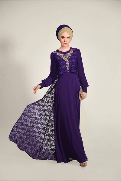 TRENDTESETTÜR Women's Purple Lace Back Evening Dress 5352