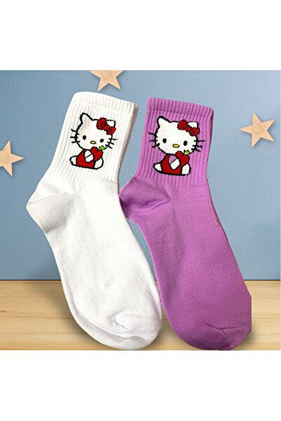 DKY HELLO KİTY 2 Lİ KOLEJ YETİŞKİN ÇORAP SET(36-41 NO ARASI)