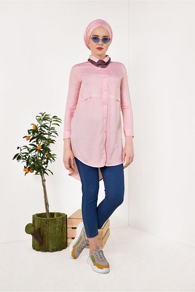 TRENDTESETTÜR Powder Colored Women's Tunic - Front Button t 8391