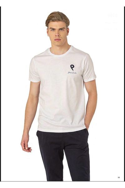 Pierre Cardin Мъжки комплект пижама от бял памук с къс ръкав, 6RO.0.Z.7.E8.L.T