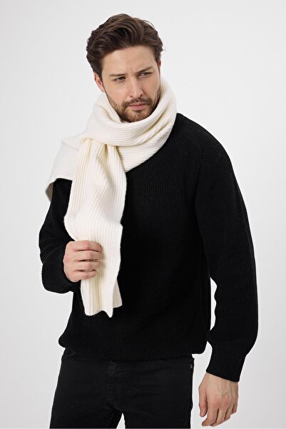 odelon Ecru Men's Thick Knitwear Wool Scarf