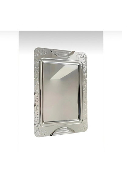 abnturk Dikdörtgen Paslanmaz 38 x 25 Cm Çelik Servis Tepsisi