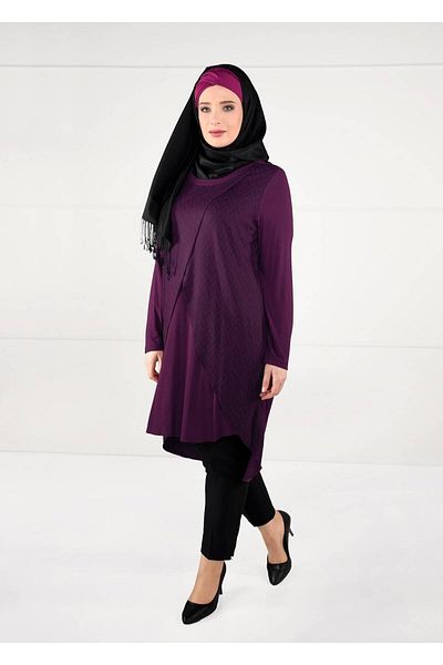 TRENDTESETTÜR Fuchsia Patterned Women's Tunic - Wrap Model 2620