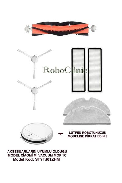 Roboclinic ممسحة مكنسة كهربائية Xiaomi 1c - متوافقة مع قطعة واحدة من الفرشاة الرئيسية، وفرشاة جانبية قطعتين، وفلتر هيبا قطعتين، وممسحة قطعتين