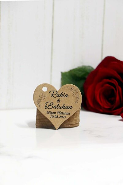 Vice Kraft kalp kesim Nikah - Nişan etiketi / 100 adet kalp şeklinde kişiye özel etiket (4,5 cm)