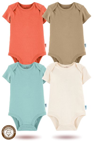 MAHFEL 4-Piece Organic Unprinted Short Sleeve Baby Bodysuit