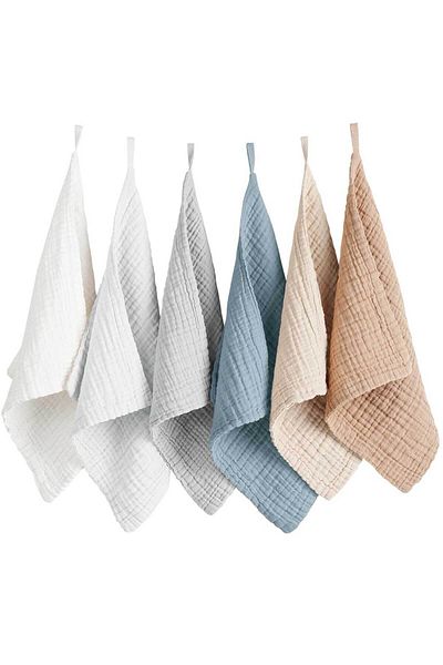 RevuBaby Muslin Fabric Set of 6 Baby Bibs Mouth Wipes Muslim Baby Sweat Wipes 40X40 cm