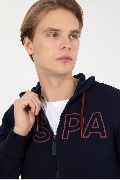 U.S. Polo Assn. Hanorac pentru bărbați cu guler cu glugă, albastru bleumarin Garensk022