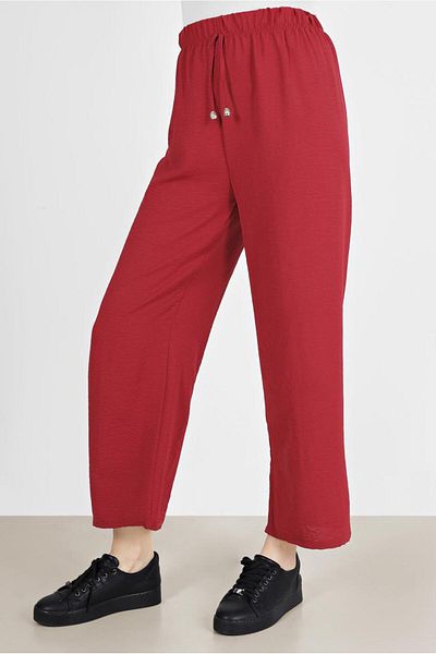 TRENDTESETTÜR Women's Burgundy Elastic Waist Trousers 3521