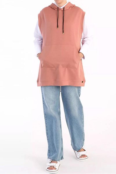 TRENDTESETTÜR Women's Pink (ROSE) Hooded Pocket Cotton Sweater 60059