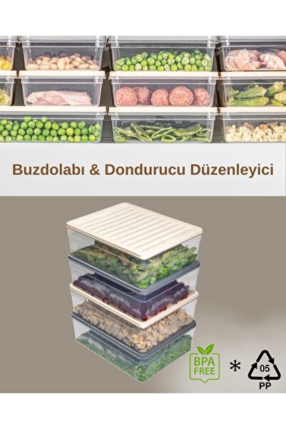 VZN Yatay Kapaklı Buzdolabı Düzenleyici Buzluk Düzenleyici Saklama Kabı Seti