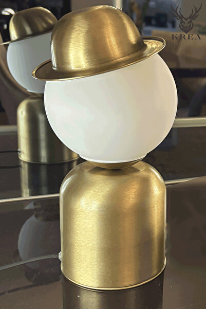 Genel Markalar Eskitme Glop Top Camlı Şapkalı Metal Abajur Başucu Lambası