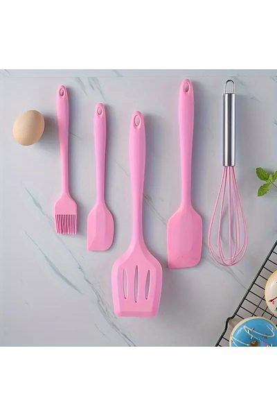 Kitchen Dream Pink Fireproof Heat Resistant 5 Piece Silicone Spatula Set