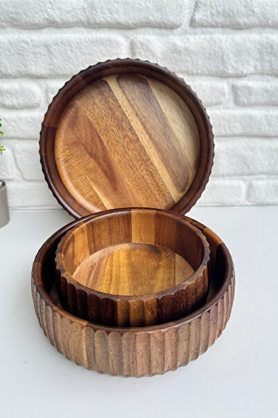 yeninesilevim 3'lü Akasya Oyuklu Curve Bowl Kase Derin Tabak Salata Çerezlik ...