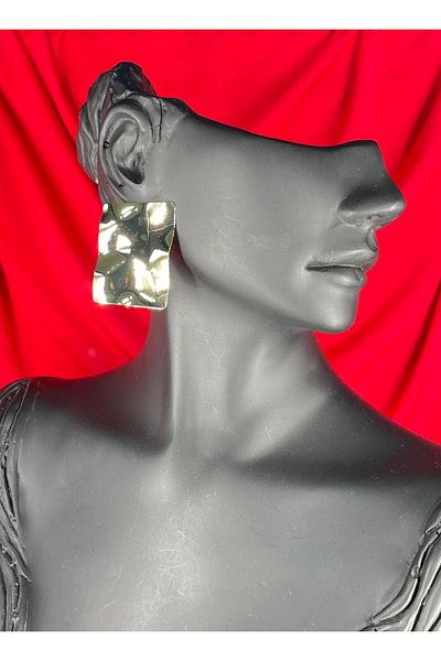 TRENDTAKI Asymmetrical Brilliant Gold Plated Rectangle Earrings 00121