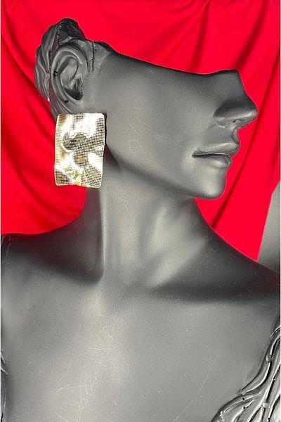 TRENDTAKI Asymmetrical Gingham Rectangle Gold Plated Earrings 00122