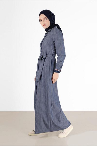 TRENDTESETTÜR Γυναικείο φόρεμα με μπλέ Navy Blue (K.INDIGO) με κουμπιά 40214