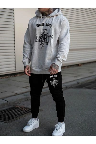 FULL TOLERANCE White Rose Printed Unisex Tracksuit Suit