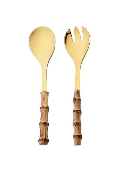 Kitchen Dream Salad Spoon and Fork Stainless Steel Serving Set with Bamboo Wooden Handle