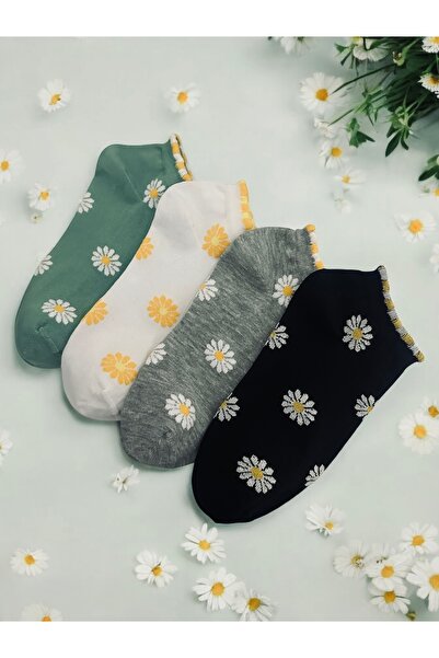 4 Pairs Multicolor Daisy Patterned Women Booties Socks High Quality