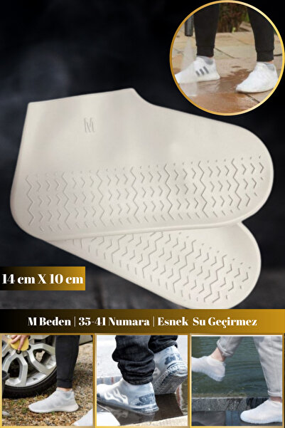 Hane Dostu M Beden Beyaz Renk Silikon Ayakkabı Kılıfı | Ayakkabı Yağmur Koruy...