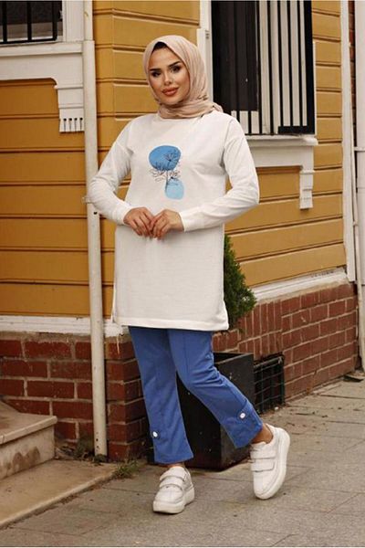 TRENDTESETTÜR Γυναικείο Navy Blue (INDIGO) Σετ παντελονιού με λεπτομέρεια εκτύπωσης 7107