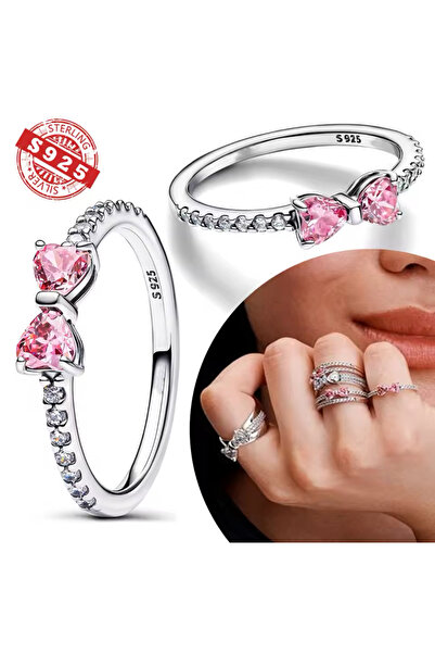 Hector&Co. Jewellery Gümüş Işıltılı Pembe Fiyonk Yüzük