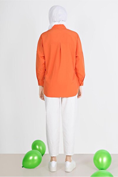 TRENDTESETTÜR Orange Simple Tunic - Women's, Buttoned, 3900