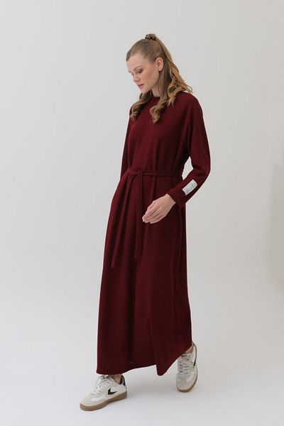 Puane Rochie de damă cu decolteu lung, lungă, cu curea, cu potrivire confortabilă, elastică, din tricot 12590