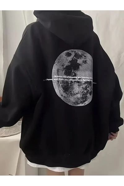 LAND MODA Unisex Black Printed Sweatshirt
