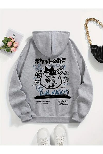 LAND MODA Φούτερ Unisex με μαύρο στάμπα