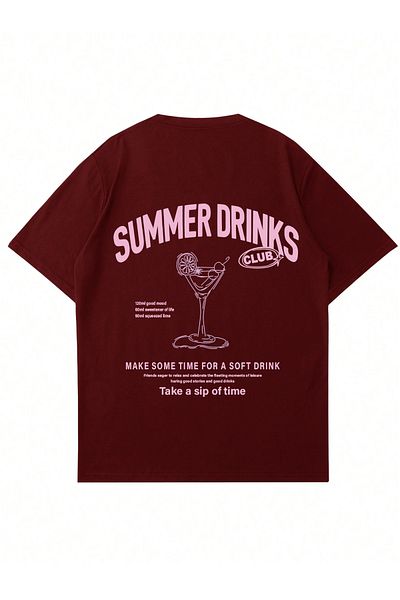 Mad&Calf Tricou oversize cu imprimeu Drinks de vară pentru femei