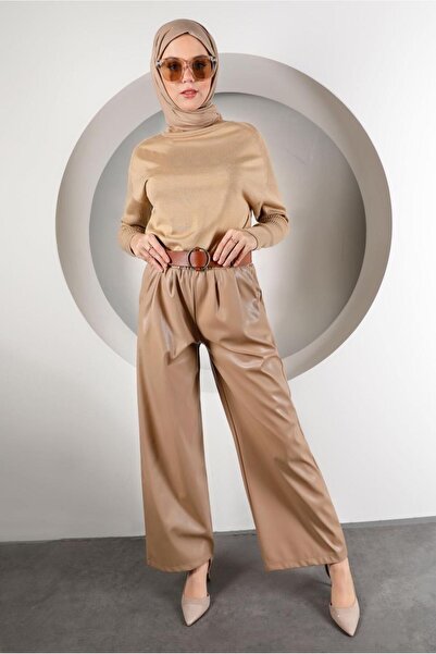 TRENDTESETTÜR Women's Mink Belted Leather Trousers 6320