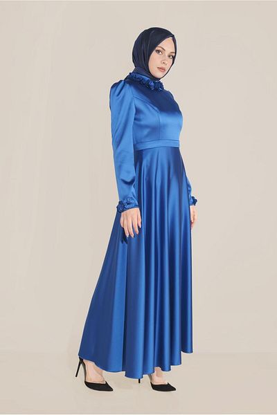 TRENDTESETTÜR Γυναικείο φόρεμα Navy Blue (A.SAKS) με κέντημα λουλουδιών στο γιακά 40677