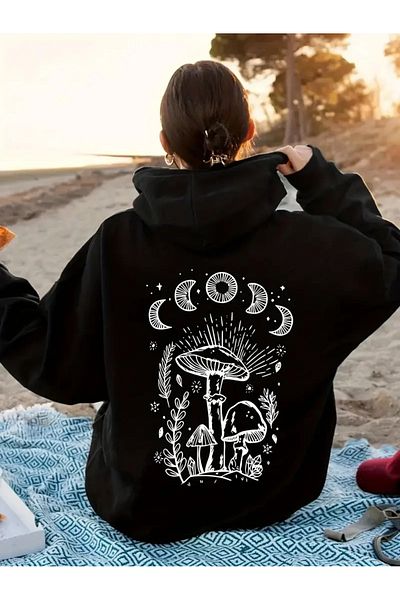 LAND MODA Unisex Μαύρο φούτερ με στάμπα BACK