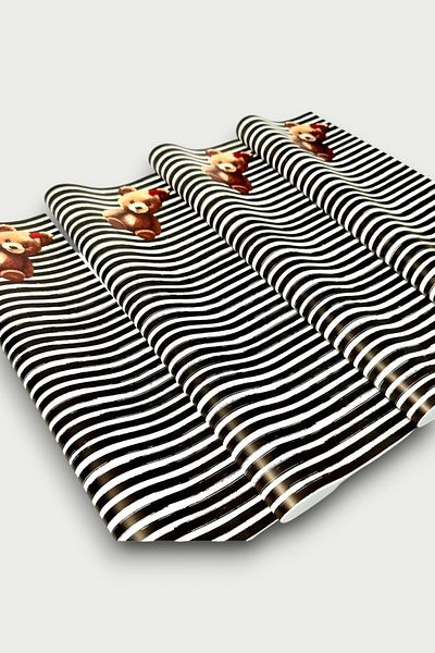 COLORPAK Flower Bouquet Wrapping Paper Gelatin (Black Stripes with Teddy Bear Pattern) White Opp 55X55Cm (5Pcs)