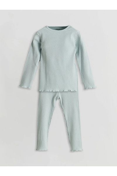 LC Waikiki Lcw Baby Blue Crew Neck Long Sleeve Basic Baby Girl Pajamas Set